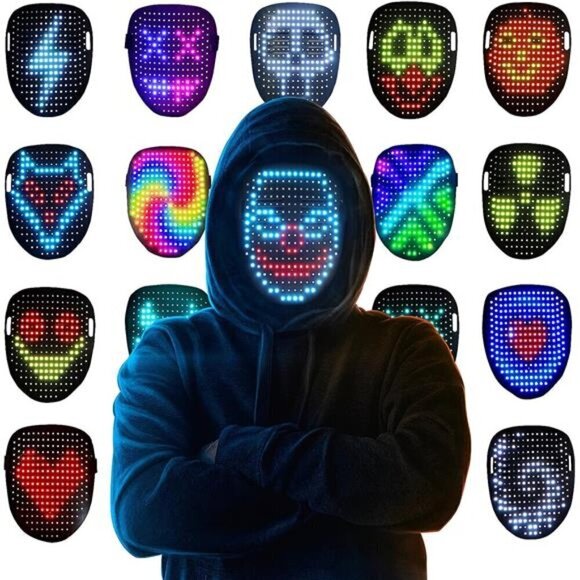 LED Mask Light up Mask with Gesture Sensing, Cool Face Transforming Mask, NEW - Picture 1 of 8